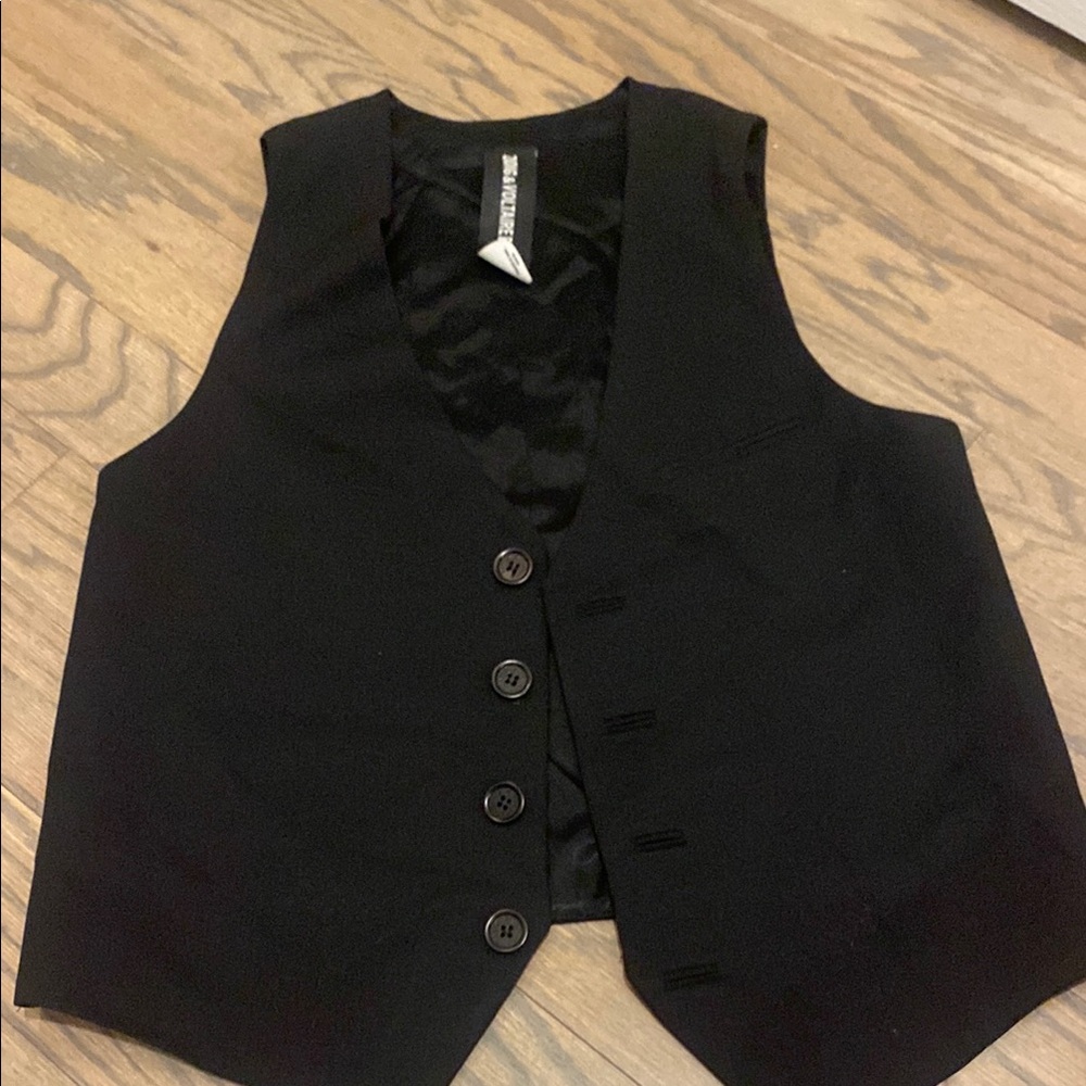 Zadig & Voltaire Deluxe Classic Black Button Front Vest with Skeleton on Back